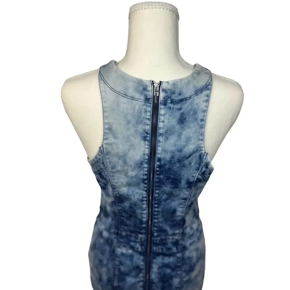 Bebe Denim Bodycon Mini Dress Blue Acid Wash Women’s 8 Y2K 2000s Club McBling - Picture 7 of 16